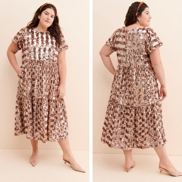 Anthropologie Maeve Shimmering Rose Gold Sequin Dress - Picture 3 of 10